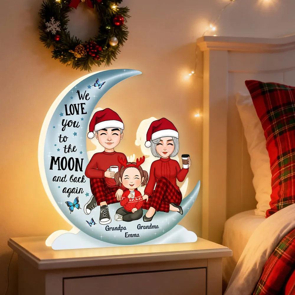 Acrylic Light Box 'We Love You to the Moon and Back' Night Light, Sweet Grandparent Gift, Cozy Bookshelf Decor