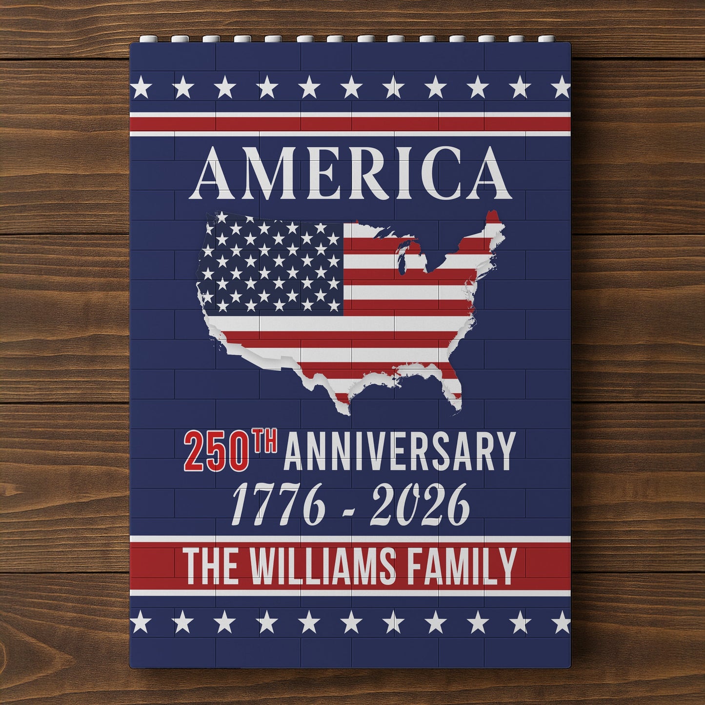 Custom Patriotic PVC Building Brick Puzzle for America 250th Anniversary, USA Flag Map Design, Meaningful Family Gift