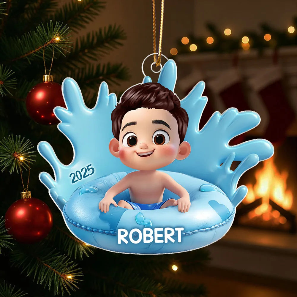 Acrylic Ornament - Cute 3D Pool Float Kid, Customizable Tree Keepsake, unique gift for Kids and Family