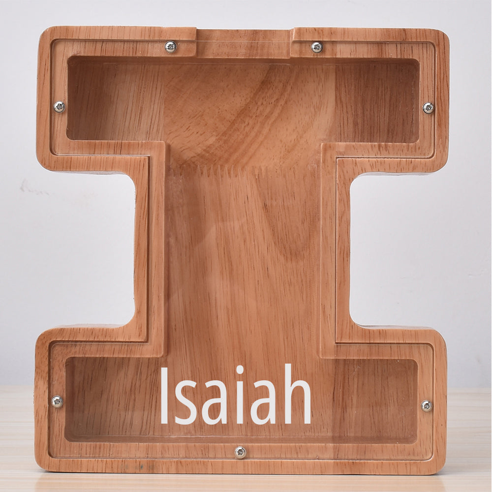 Custom Initial And Name - Personalized Letter And Name Oak Wooden Piggy Bank