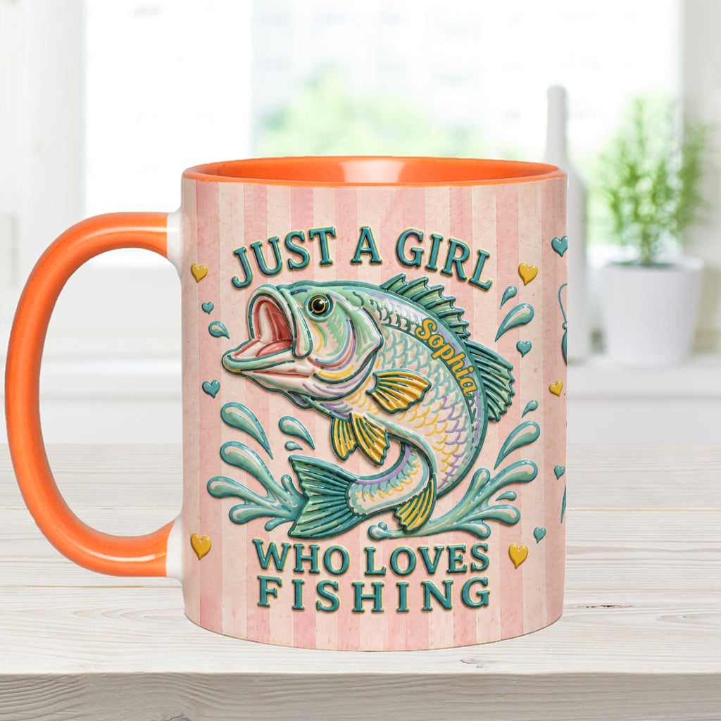 Just A Girl Who Loves Fishing - Personalized Fishing Accent Mug With Gift Box