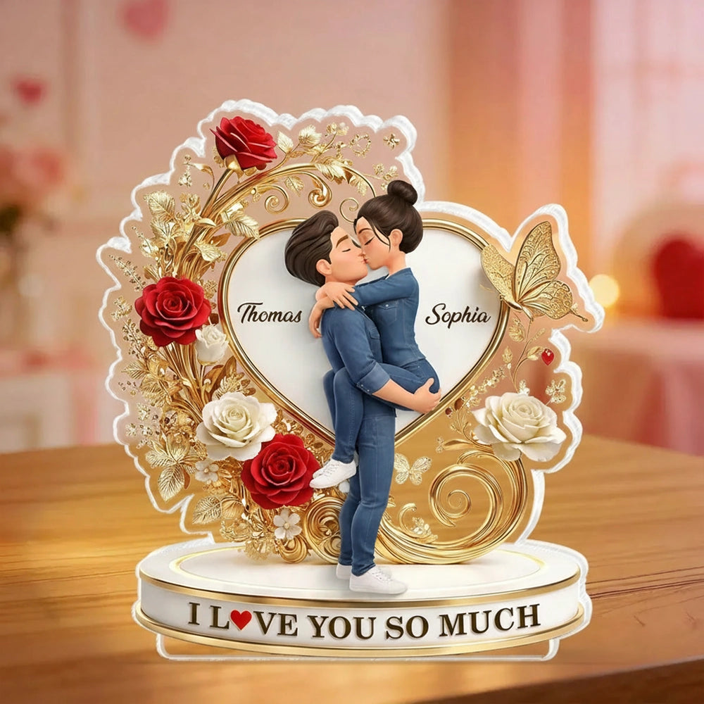 Shaped Acrylic Block Plaque Personalized with Names, I LOVE YOU SO MUCH Heart Design, Sweet Love Memory Home Accent, Creative Gift for Couple