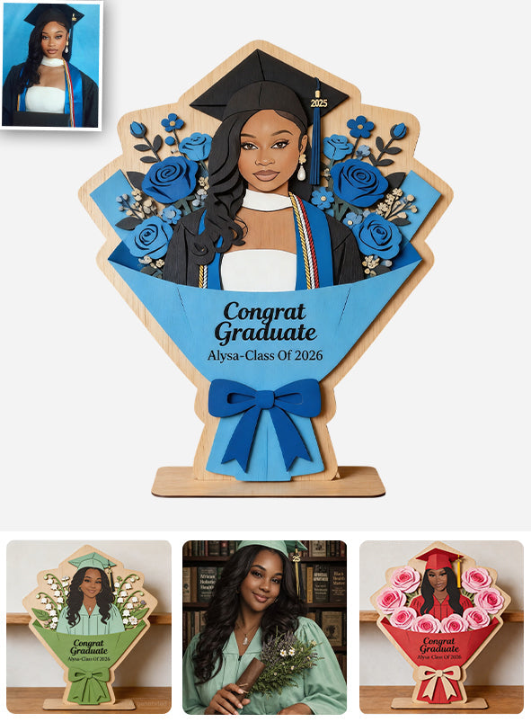 Graduate Flower Bouquet Sign - Personalized Graduation 2 Layered Big Freestanding