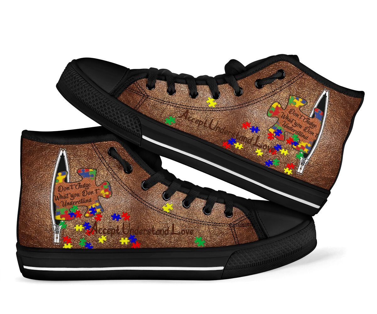Don't Judge What You Don't Understand - Autism Awareness High Top Shoes With Leather Pattern Print 0622