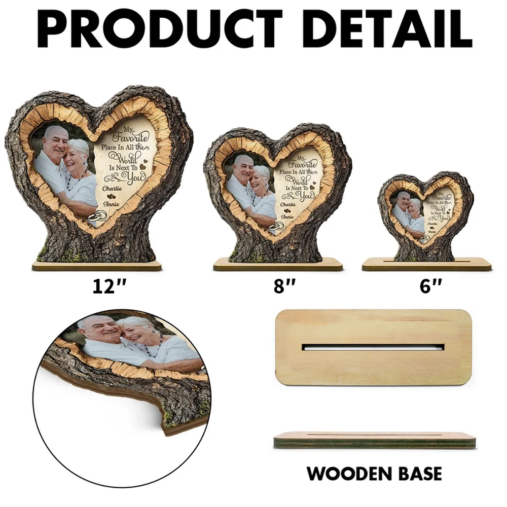 Personalized 2-Layer Wooden Plaque With Couple Photo and Heart Quote, Romantic Living Room Display, Unique Gift