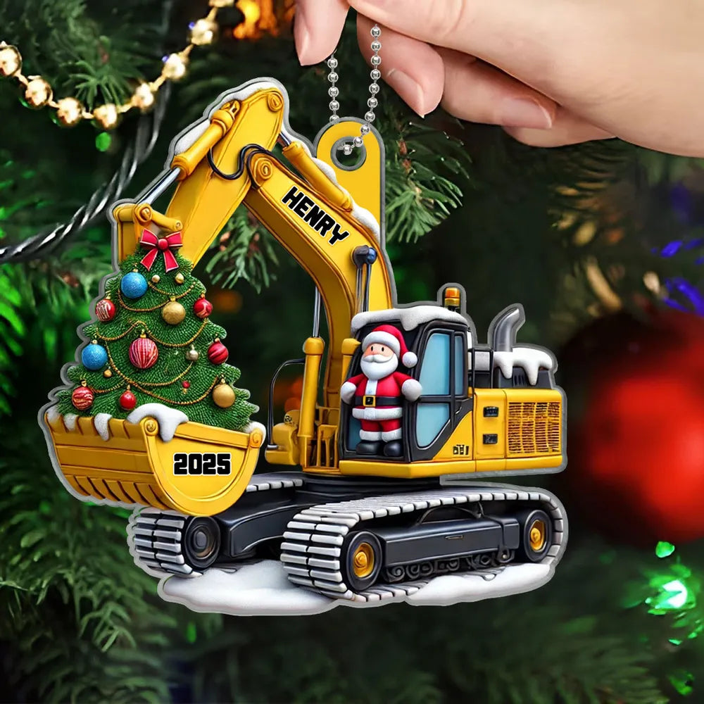 Custom Construction Truck Car Hanger with Christmas Tree and Santa – Gift for Kids or Grandson