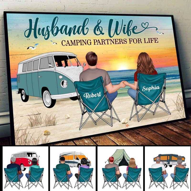 Back View Couple Camping Beach Landscape Personalized Horizontal Poster, Cancas, Keychain, Plaque, Car Hanger, Pillow, Wallet, Wallet Car, Cap amd Cup