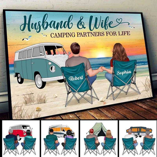 Back View Couple Camping Beach Landscape Personalized Horizontal Poster, Cancas, Keychain, Plaque, Car Hanger, Pillow, Wallet, Wallet Car, Cap amd Cup