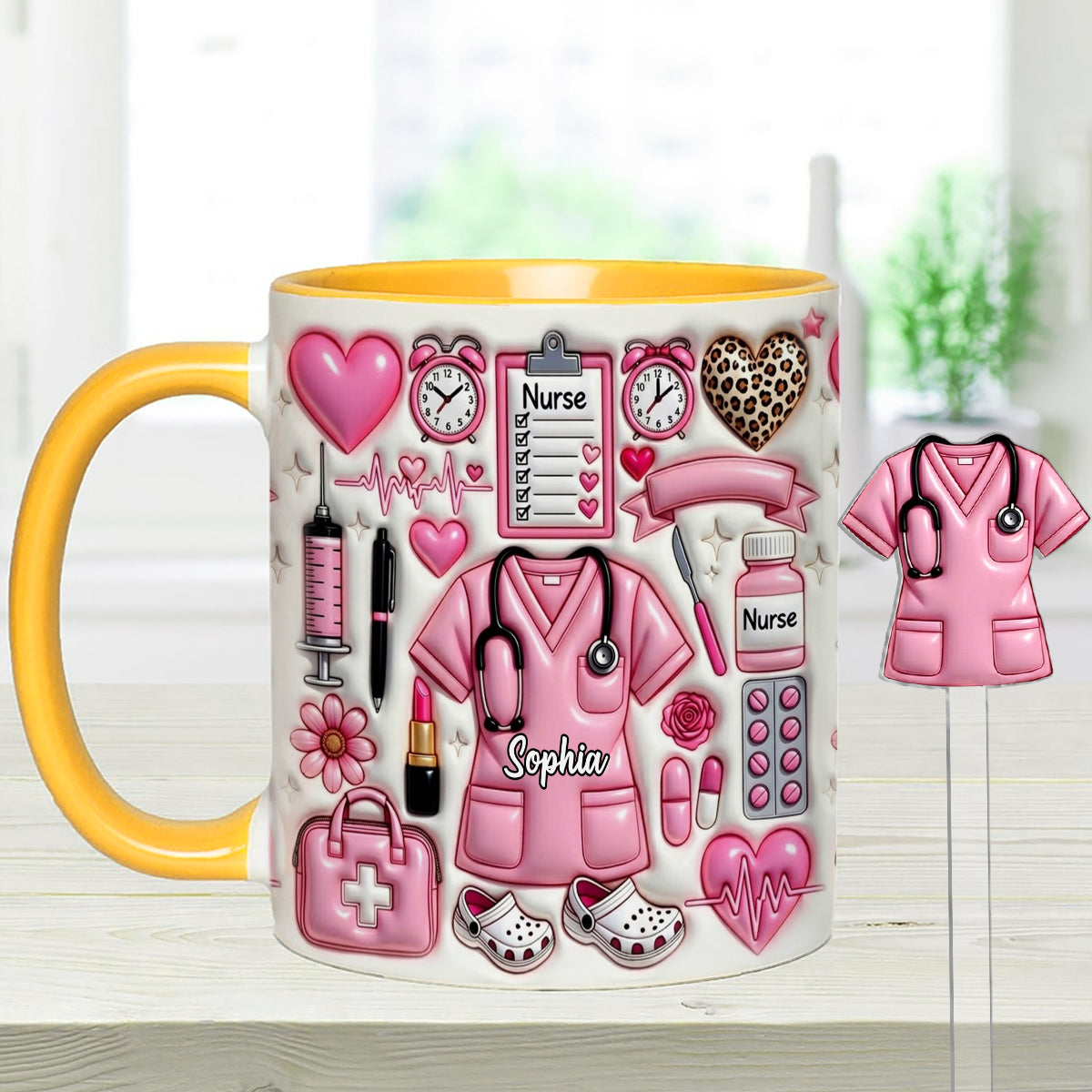 Love Being A Nurse - Personalized Nurse Set Accent Mug with Acrylic Stirrers