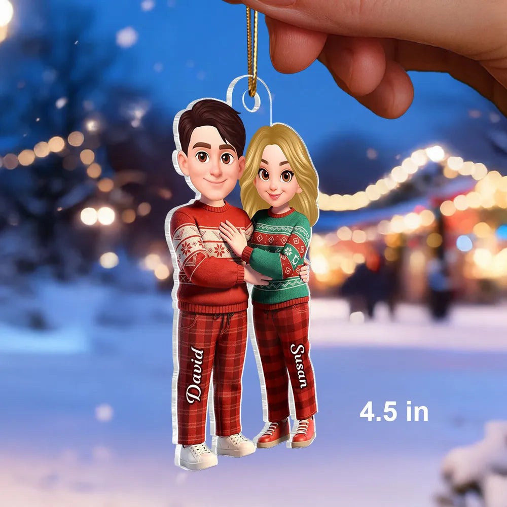 Custom Couple Acrylic Ornament, Cute Cartoon Partners in Matching Sweaters, Sweet Home Display Keepsake, Creative Gift
