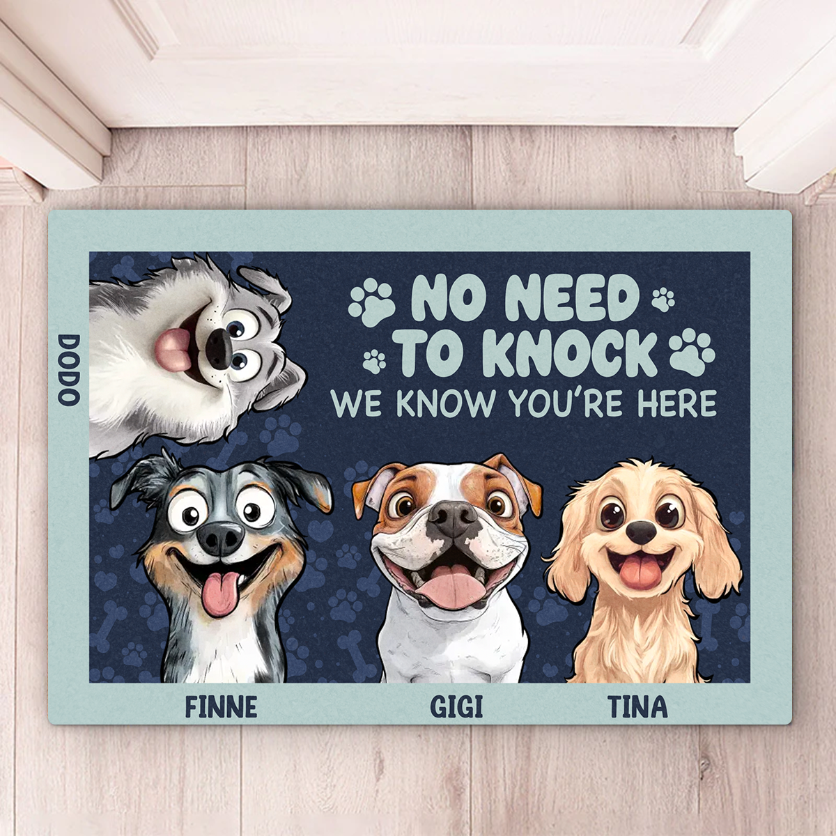 No Need to Knock – Personalized Standard Doormat for Dog Lovers, Custom Names with Fun Pet Designs, Ideal for Home Entrance