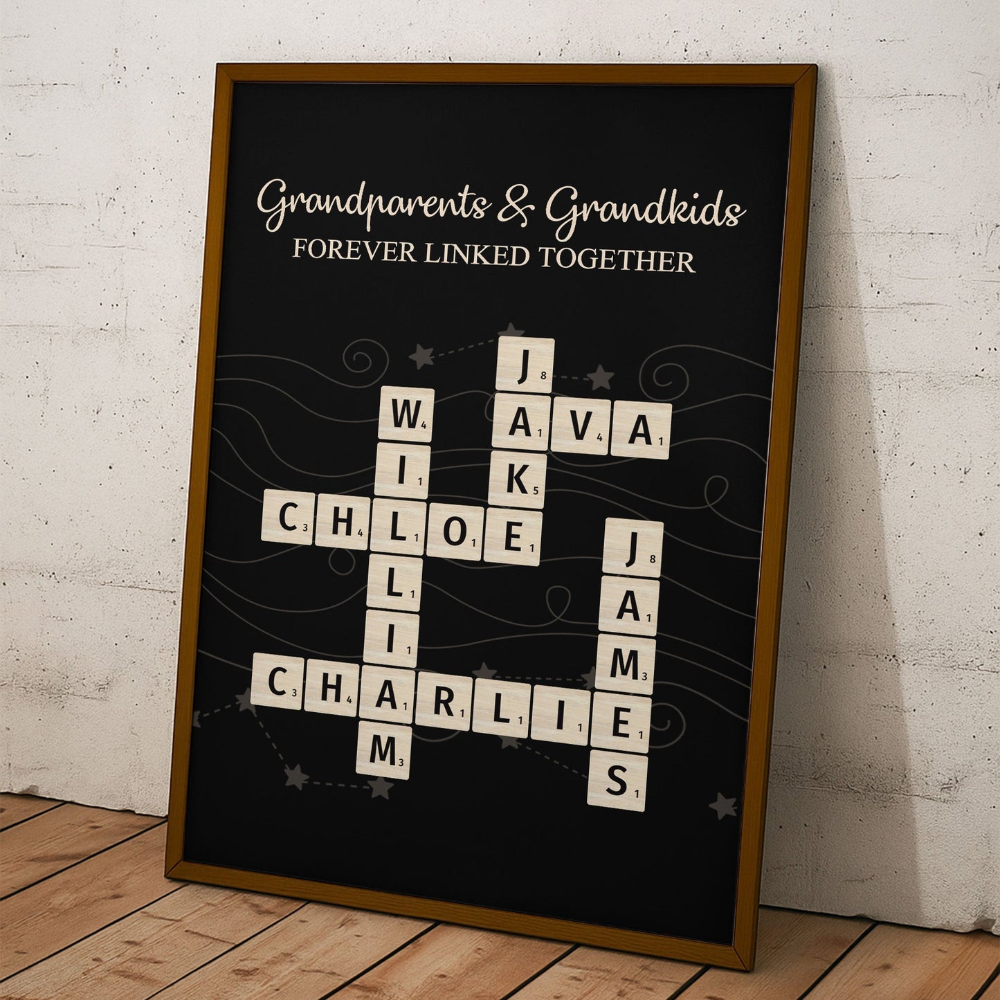 Personalized Grandparents & Grandkids Scrabble-Style Poster, Custom Family Names Wall Art, Heartwarming Gift
