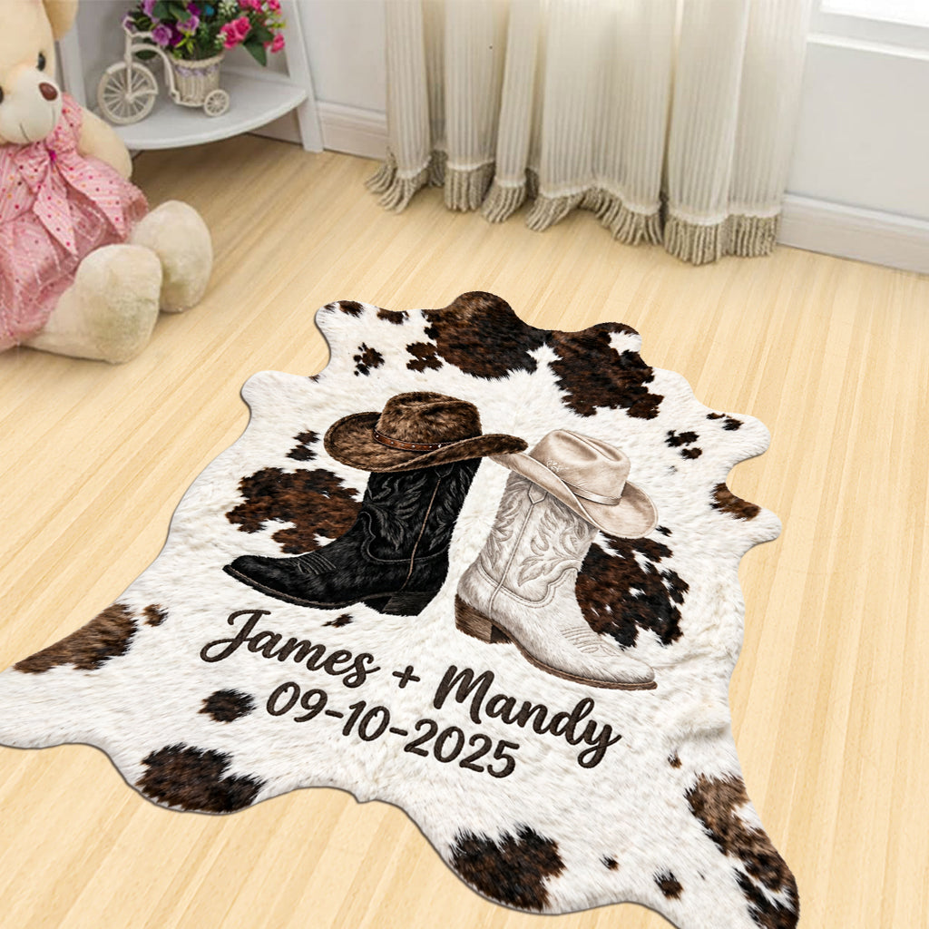 Farm House Decoration, Cowboy & Cowgirl Couple - Personalized Western Outfit Shaped Doormat/ Rug