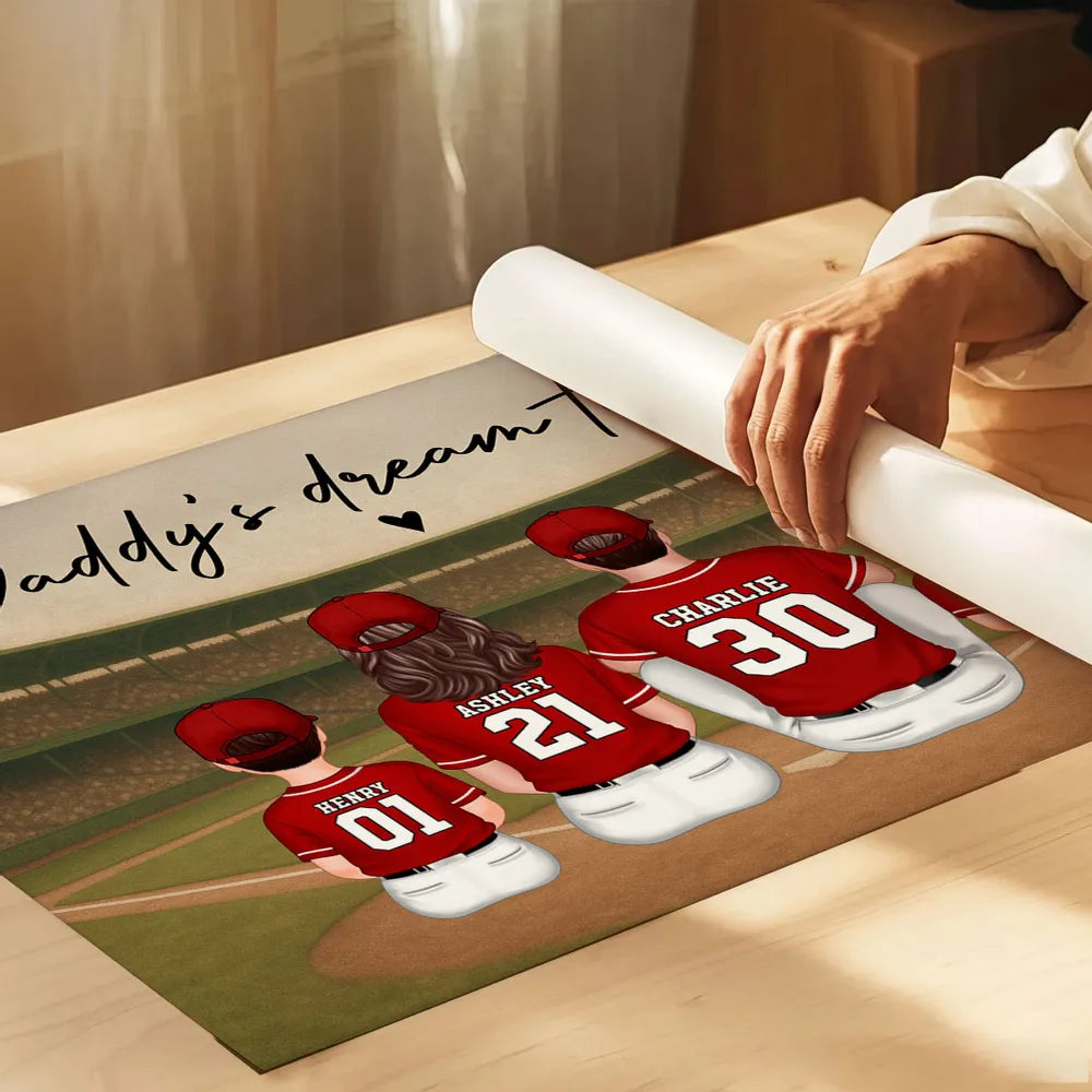 “Daddy’s Dream Team” Personalized Baseball Poster / Canvas – Home-Run Father’s Day Gift