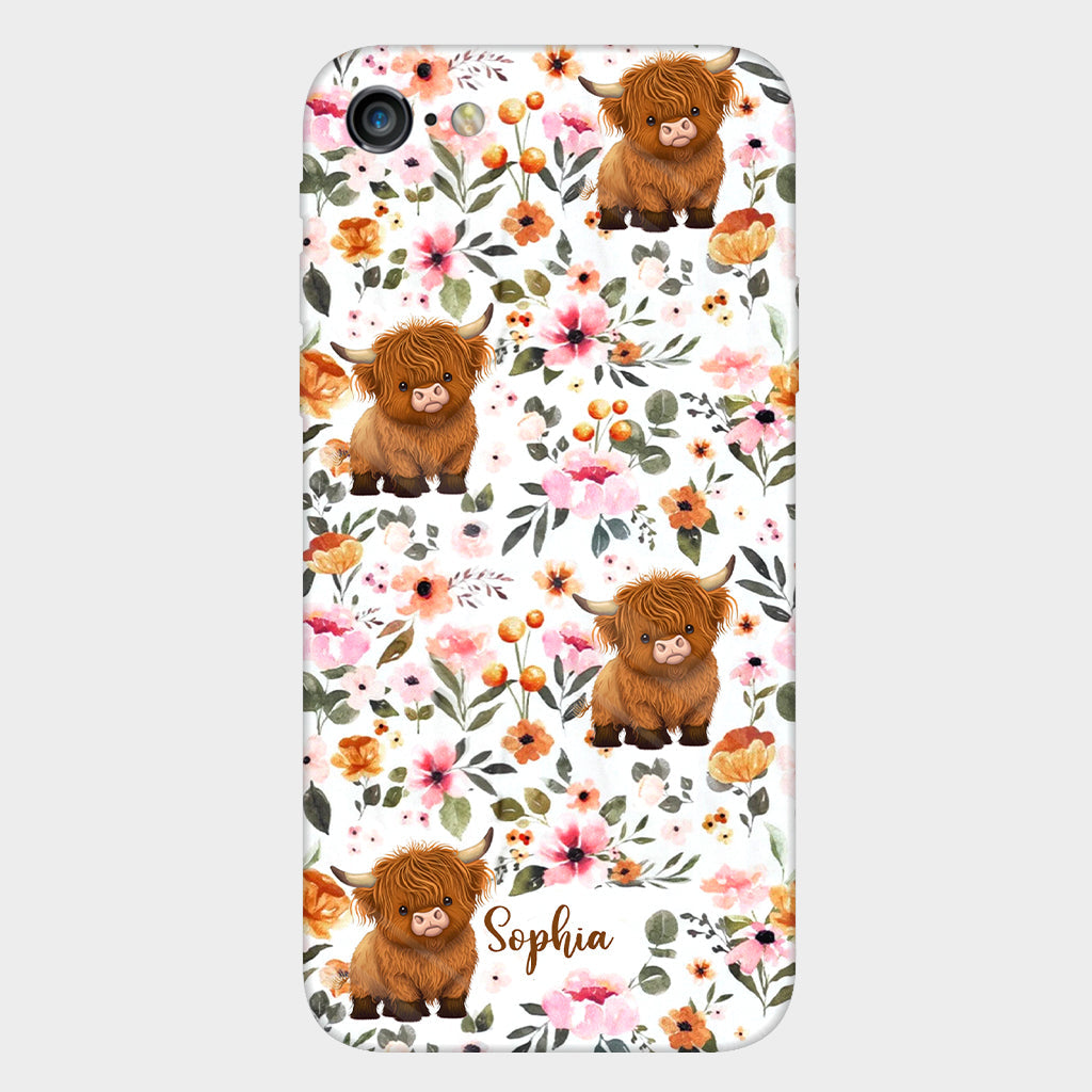 Floral Highland Cow - Personalized Highland Cow Full Print Phone Case
