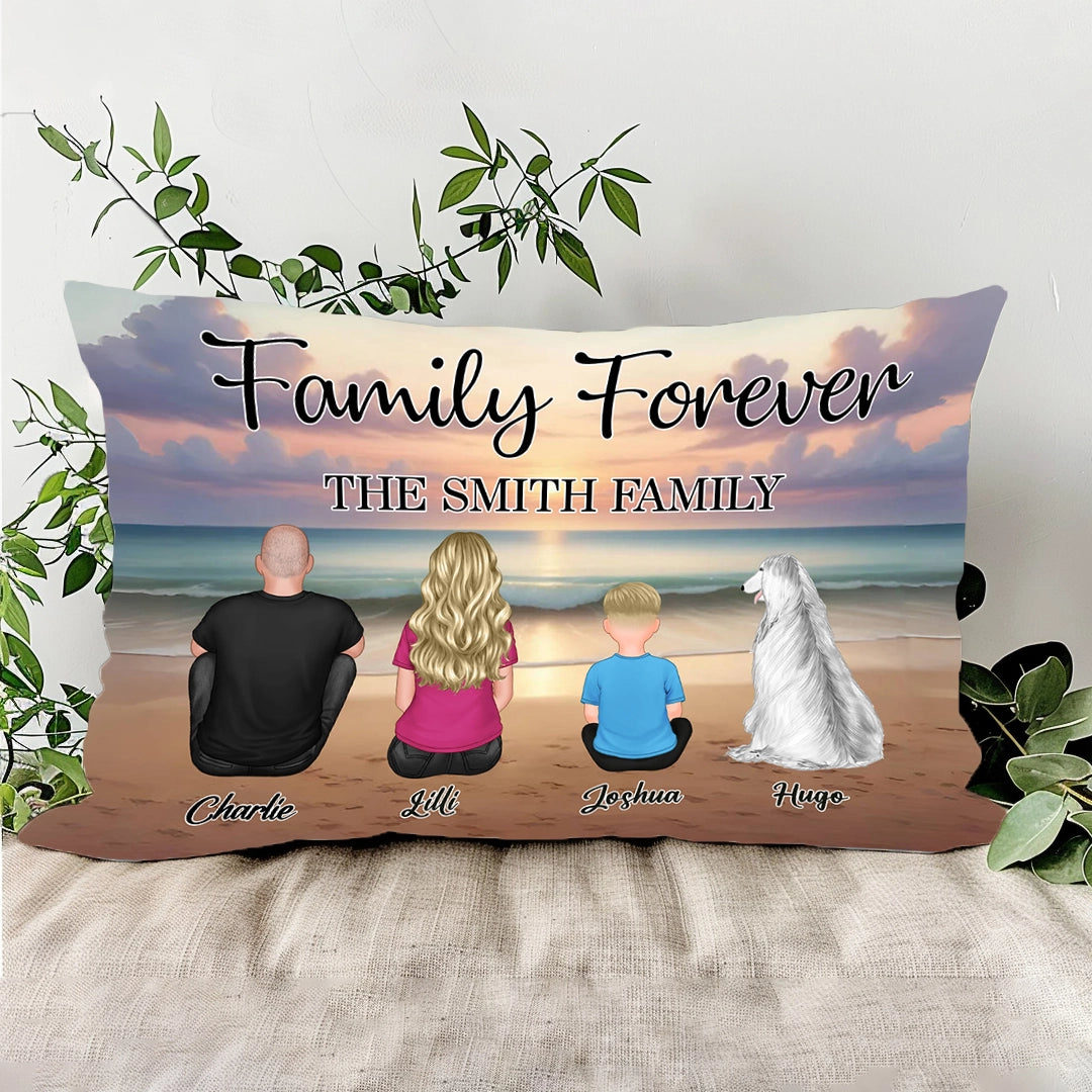 Family Forever Beach Design - Personalized Blanket, Cotton Tote Bag, Wooden Carhanger, LED Plaque, Keychain, Poster and Wallet Card, Unique Gift