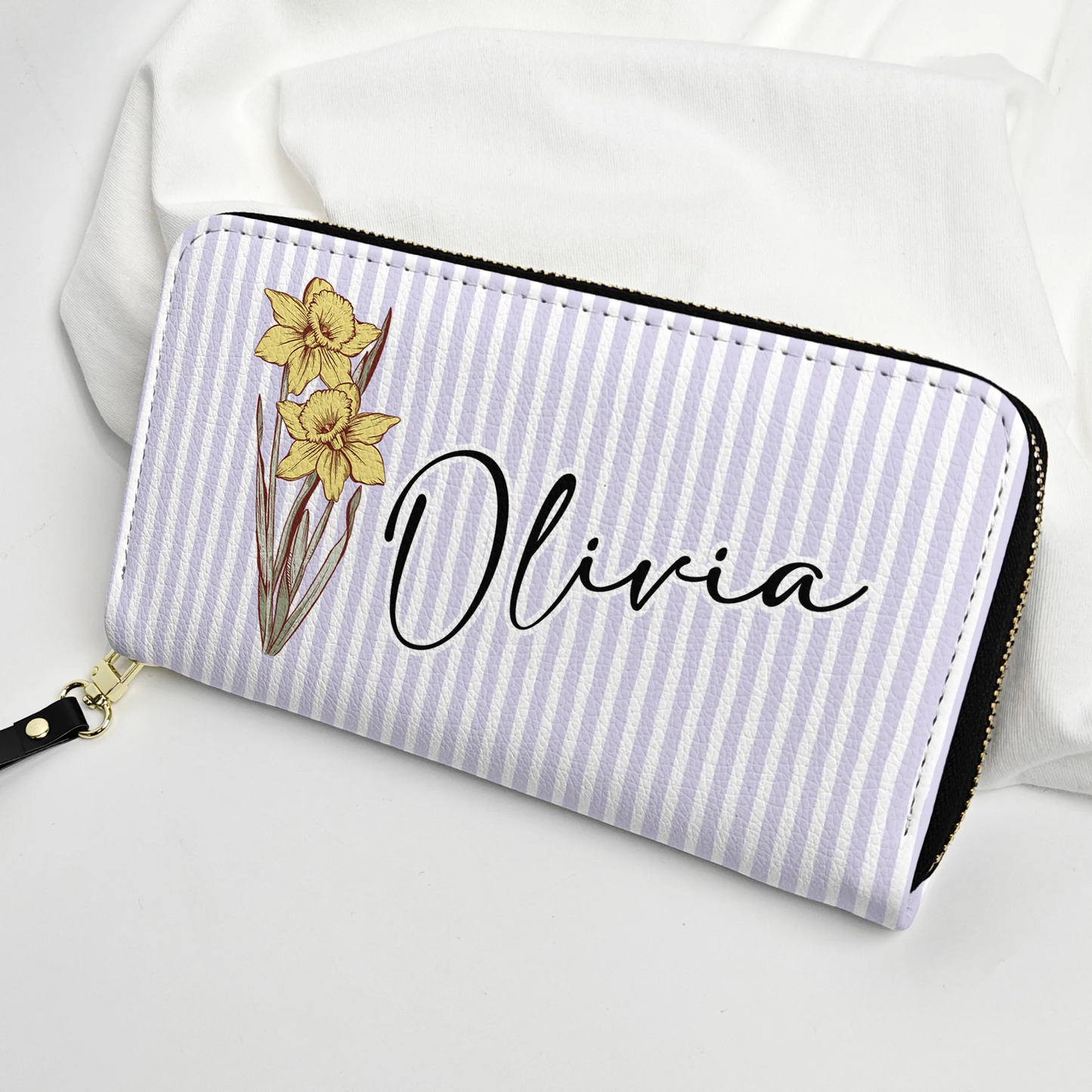 Custom Name Leather Long Wallet With Soft Pastel Floral Design, Thoughtful Gift For Mom Or Friend, Easy To Love Daily