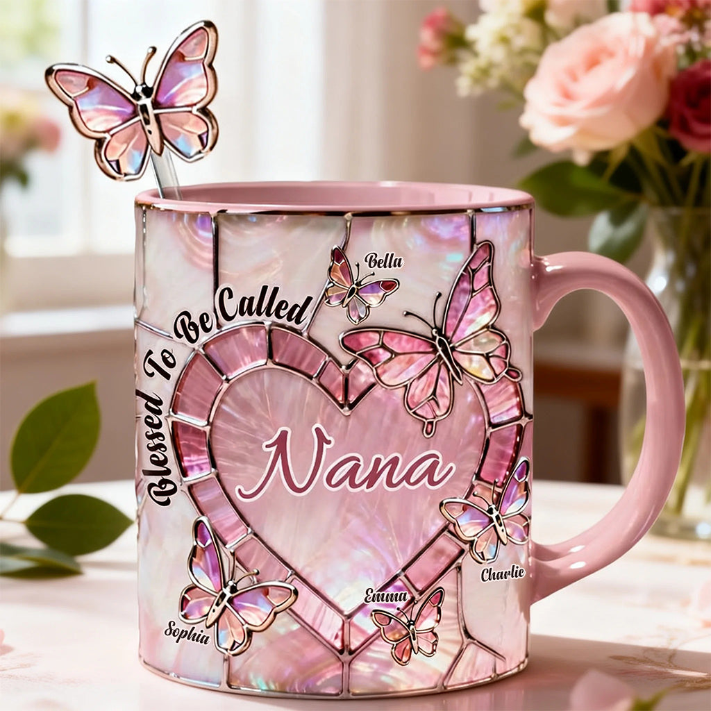 Blessed To Be Called Nana Mama Gigi Grandma - Personalized Grandma Set Accent Mug with Acrylic Stirrers