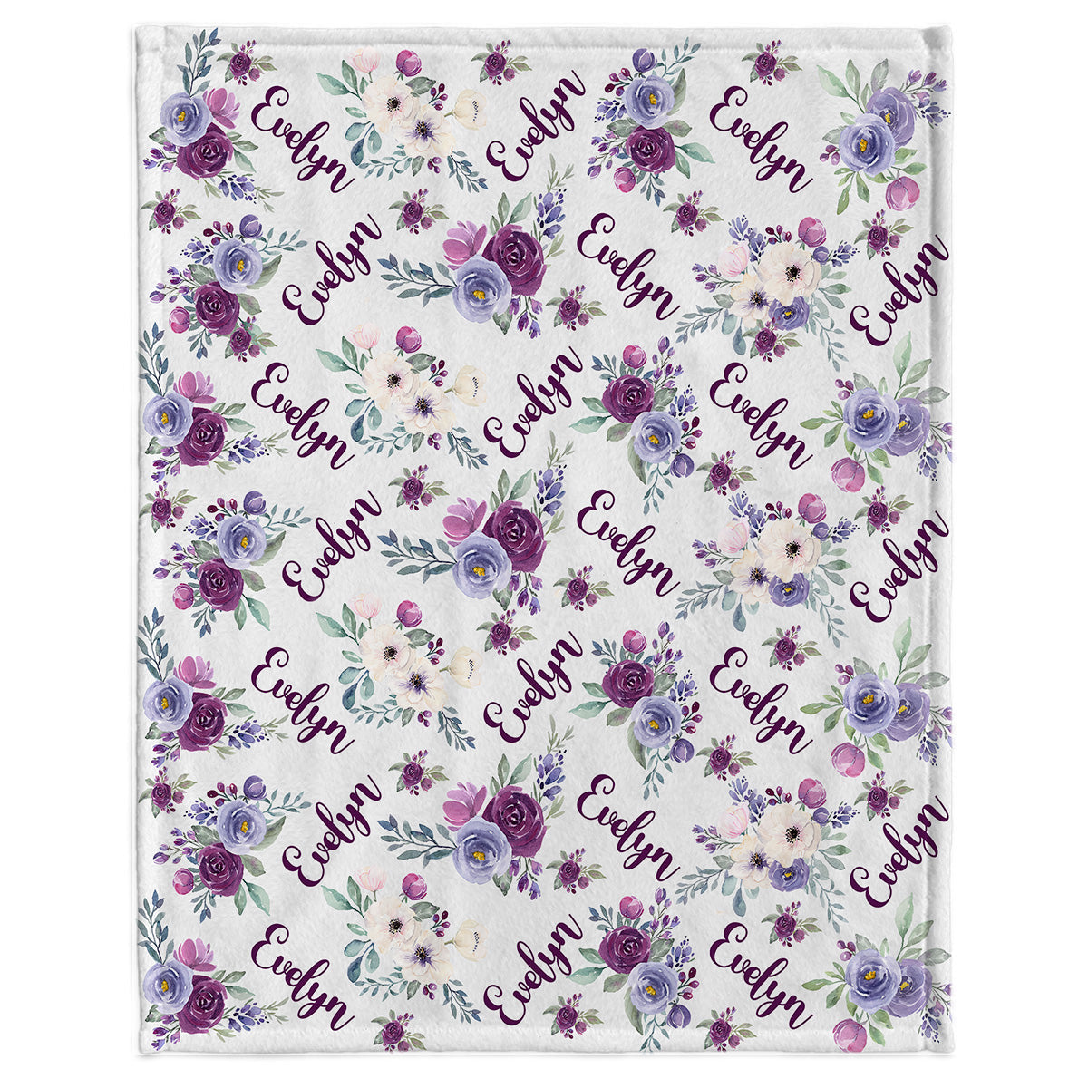 Custom Name Purple Flowers - Personalized Newborn Blanket
