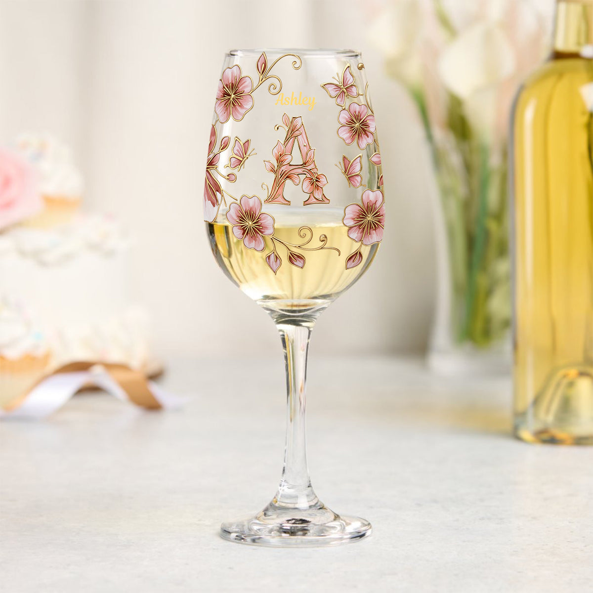 Custom Initial For Wine Lovers - Personalized Wine Wine Glass With Long Stem