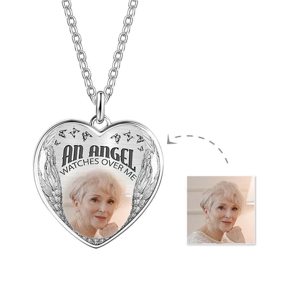 An Angel Watches Over Me - Personalized Memorial Photo Necklace Vintage