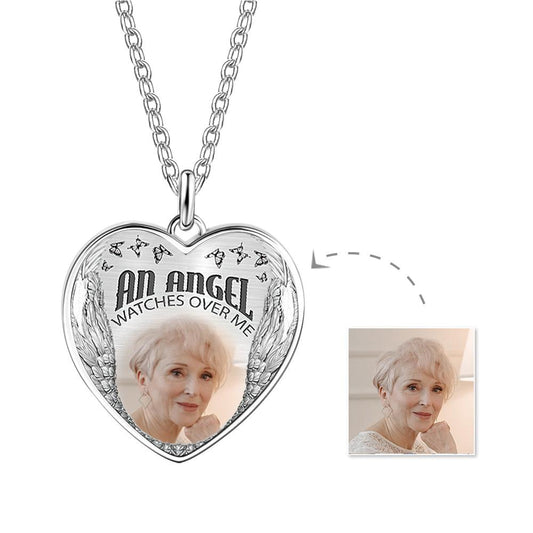 An Angel Watches Over Me - Personalized Memorial Photo Necklace Vintage