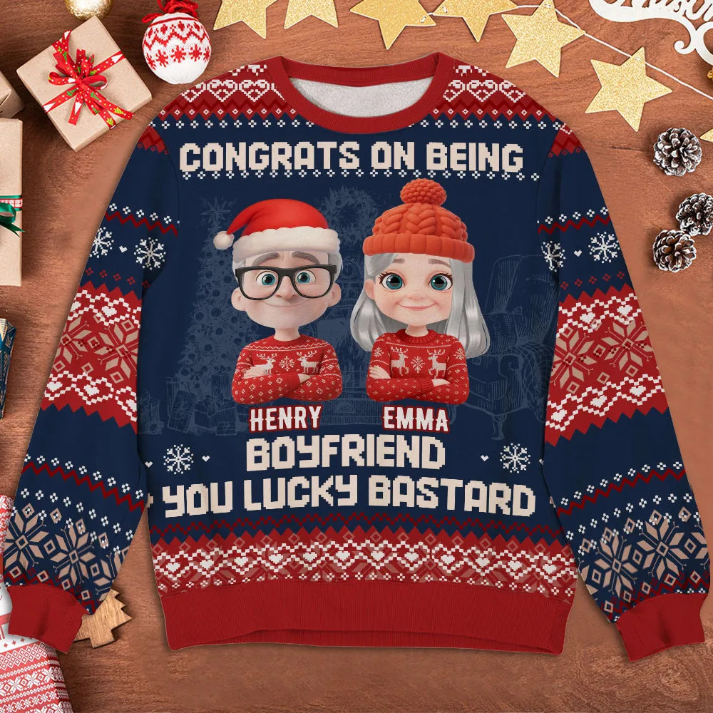 Custom Cartoon Couple Printed Sweatshirt for Husband – Playful Christmas-Inspired Design, One-of-a-Kind Romantic Gift