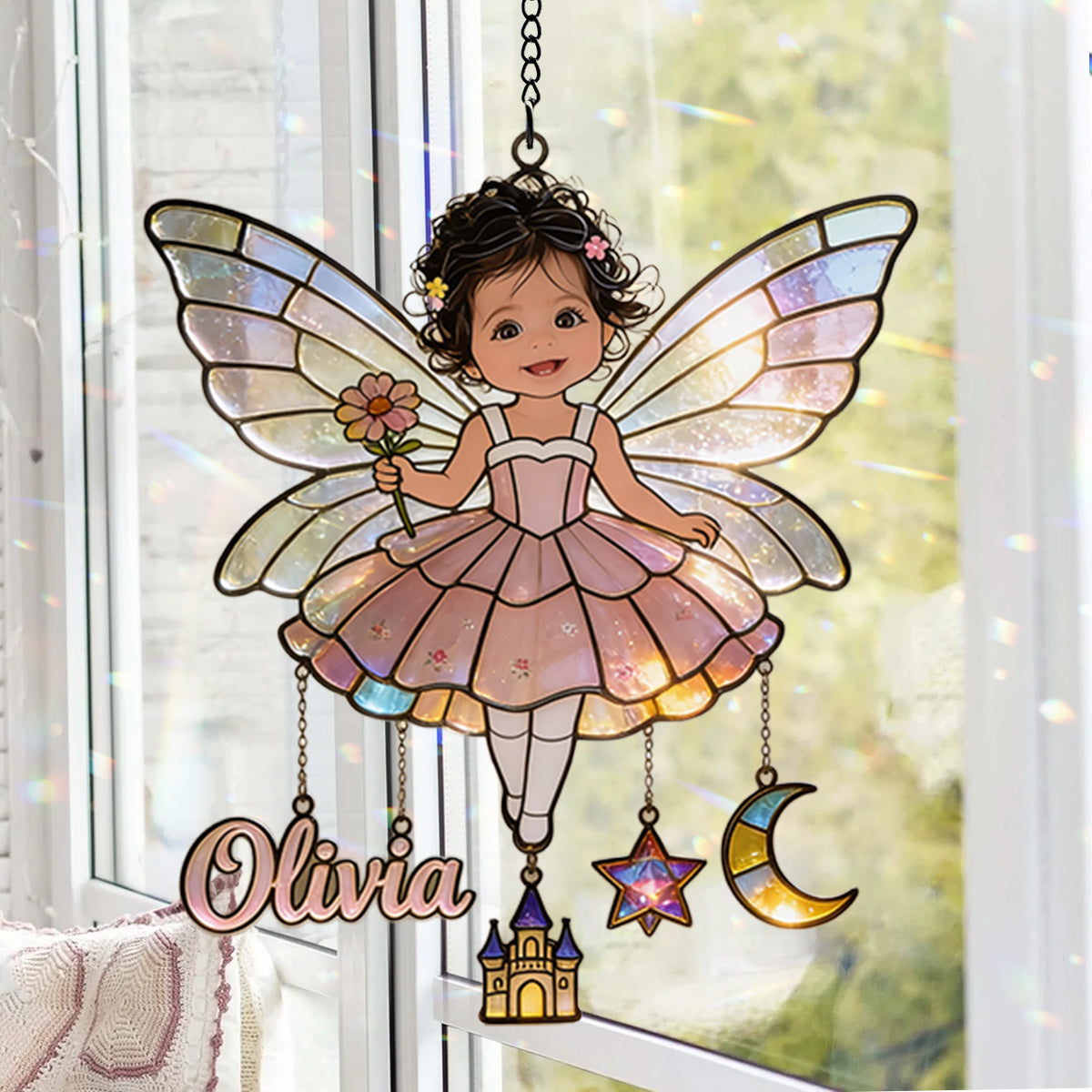 Fairy Custom From Photo - Personalized Kid Window Hanging Suncatcher With Charms