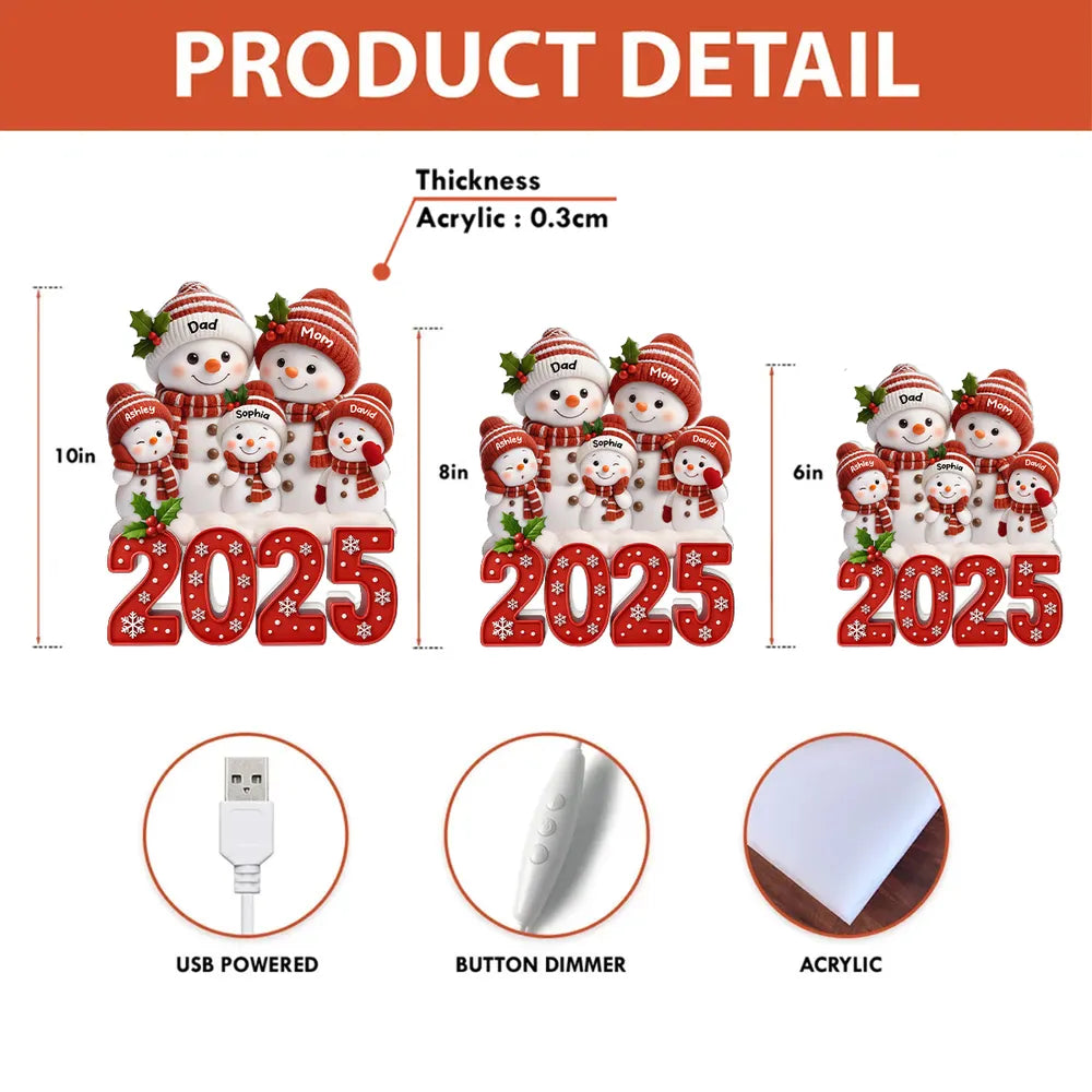 Acrylic Light Box with Festive Snowman Family, Soft Light for Mantel or Bedroom, Heartwarming Holiday Keepsake & Creative Gift