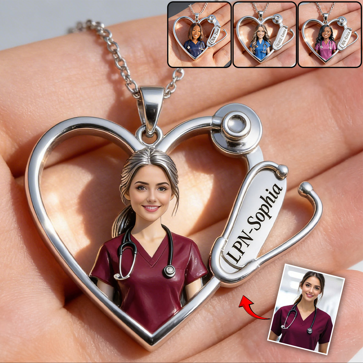 Custom Any Photo Love Nurse Life - Personalized Nurse Shaped Metal Pendant Necklace