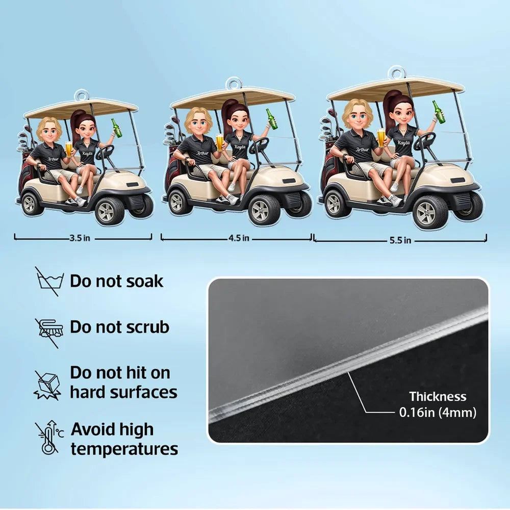 Personalized Acrylic Car Hanger Funny Golf Cart Couple Mirror Decor - Unique Gift for Couples