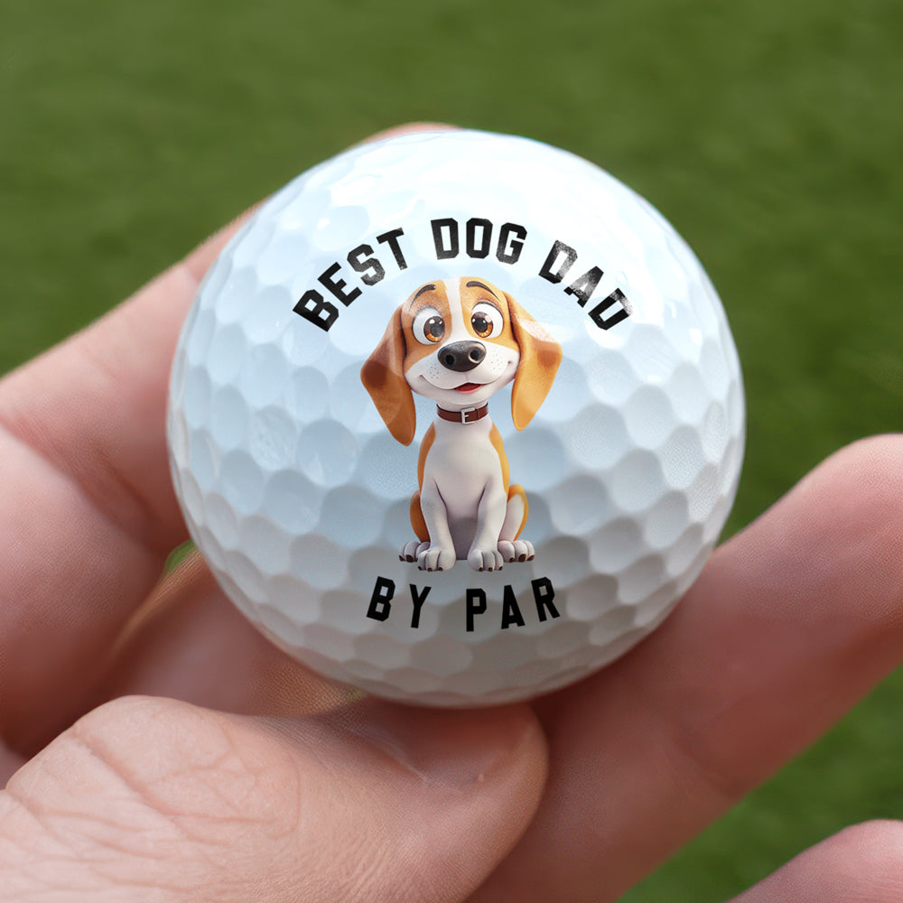 Personalized Best Dog Dad Golf Ball with Cute Dog Cartoon, Funny Unique Gift for Golf Lovers