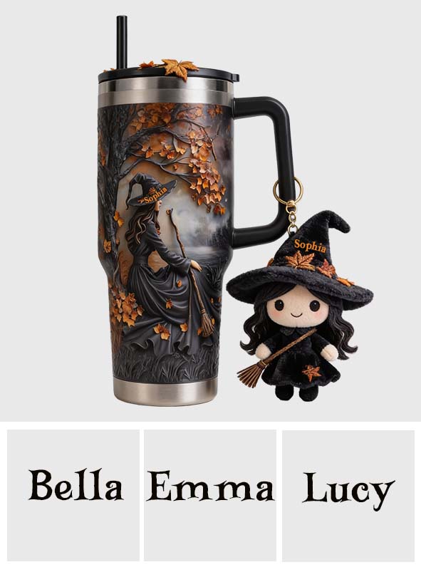 It's Time - Personalized Witch Tumbler With Plush Charm