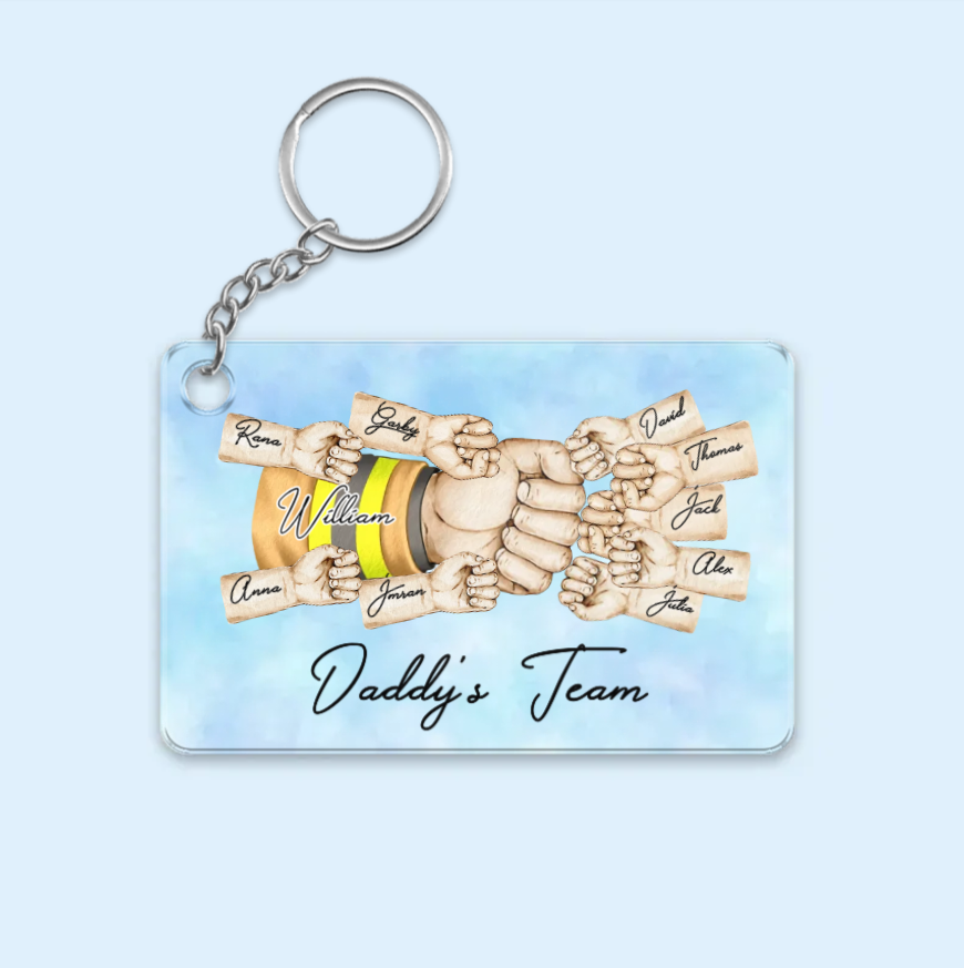 “Daddy's Dream Team” - Personalized Fist Bump Acrylic Or Wooden Keychain- Ideal Father's Day Gift