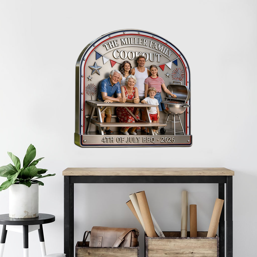 4th Of July Family Cookout Sign - Personalized Family Cut Metal Sign