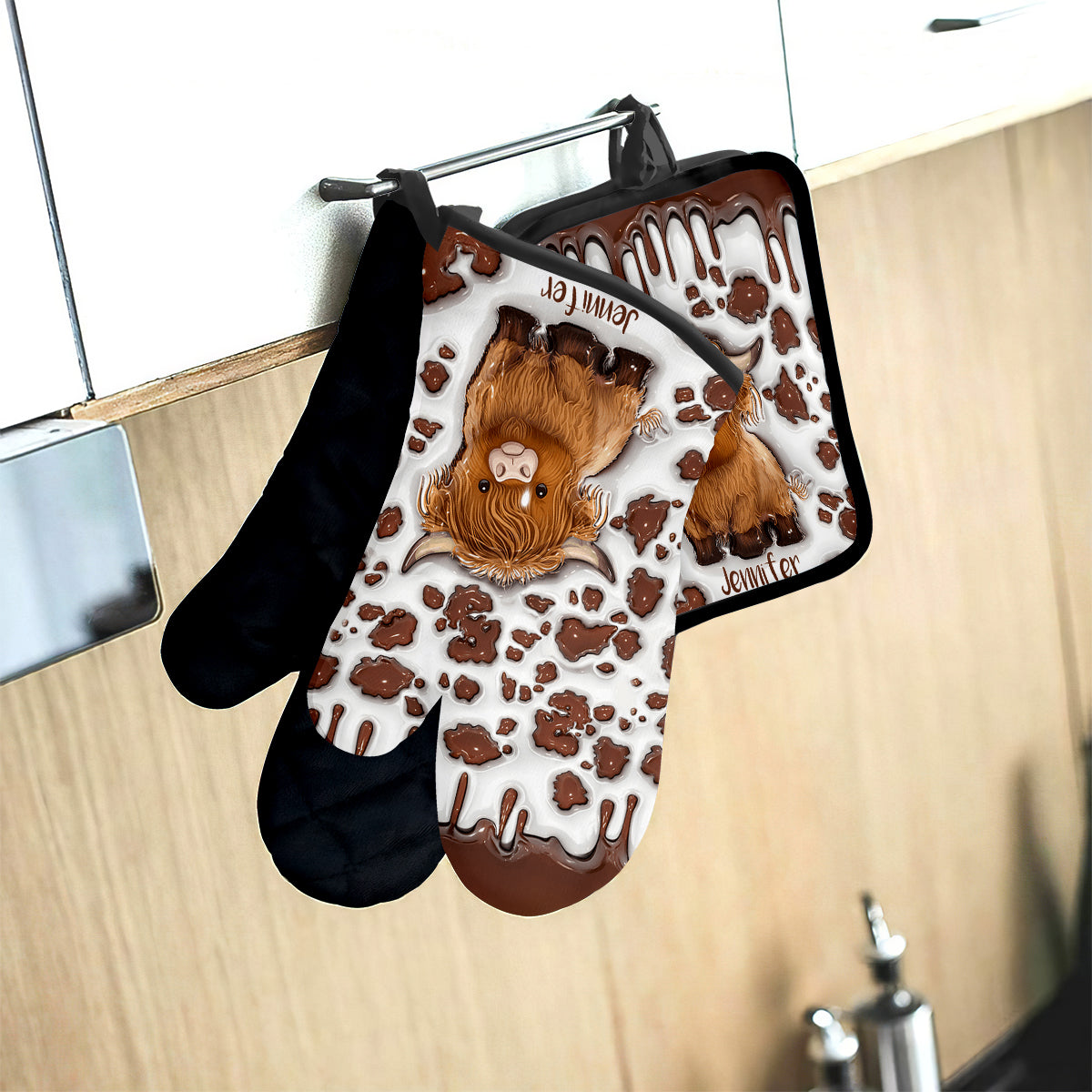 Just A Girl Who Loves Highland Cows - Personalized Oven Mitts & Pot Holder Set