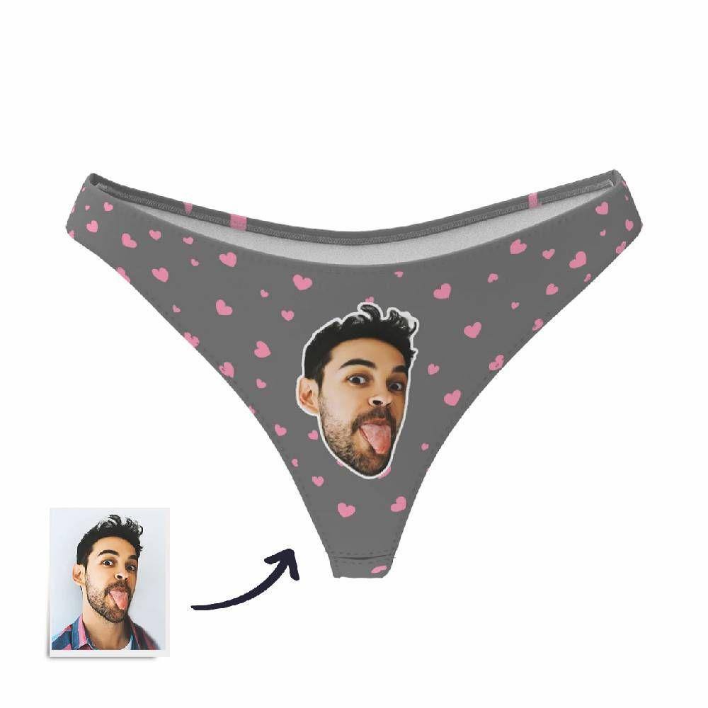 Custom Face Thong Little Heart Women Panties - Personalized Couple Women Panties