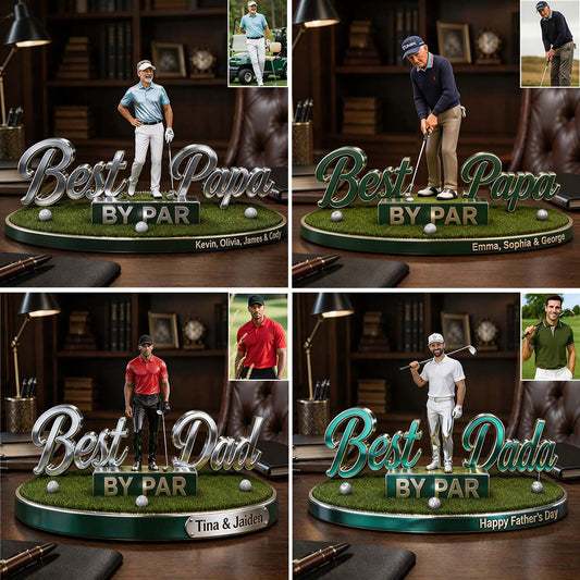 Custom Any Photo Best Dad/Grandpa/Uncle... By Par - Personalized Golf Custom Shaped Acrylic Plaque