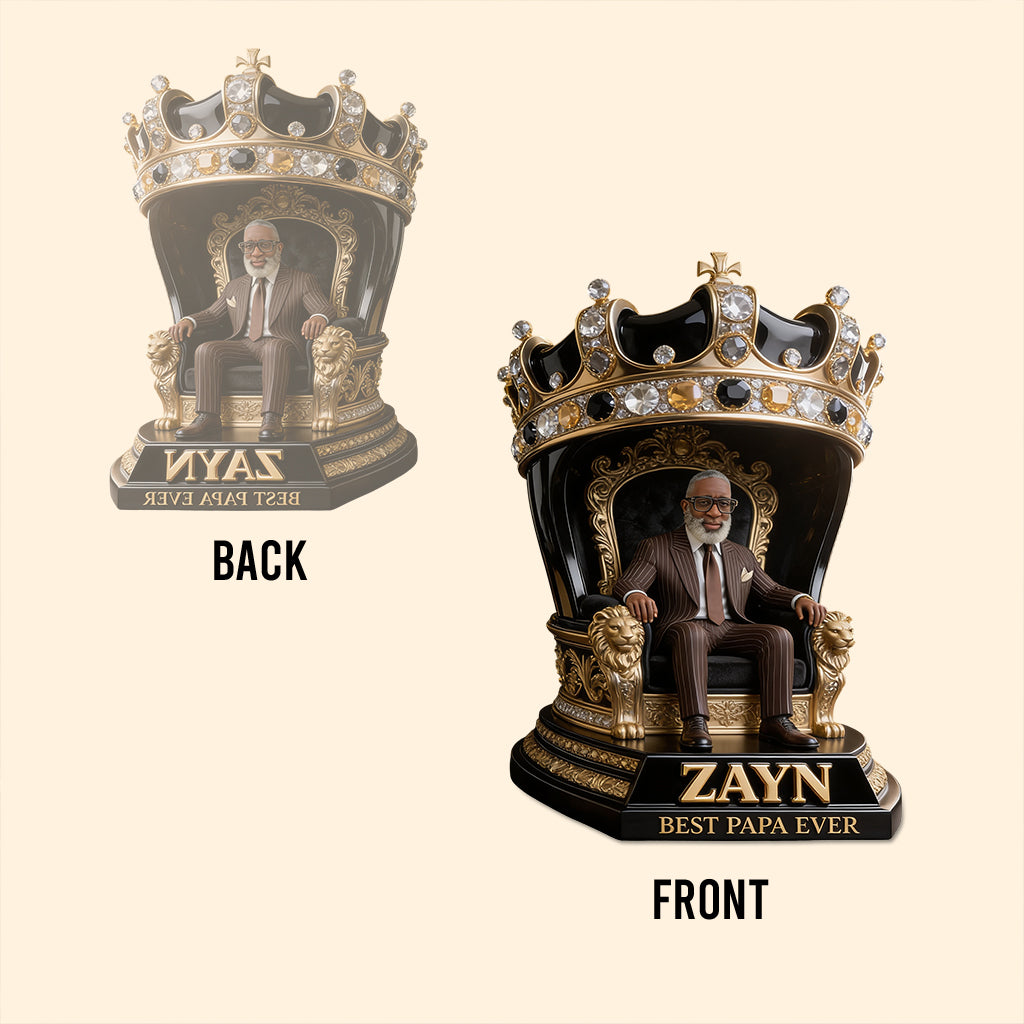 Custom King Throne Photo Figurine Statue | Personalized Best Grandpa Ever Crown Sculpture | Unique Father's Day Gift for Office Desk Decor