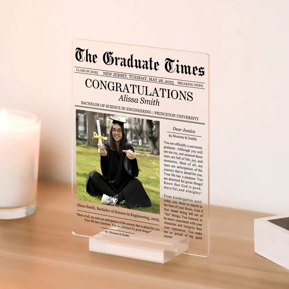 Custom Acrylic Newspaper Plaque with Headline & Photo Gift