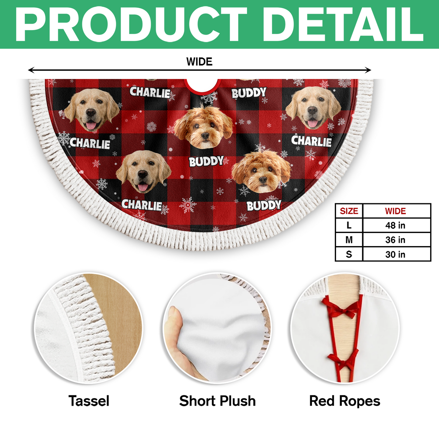 Personalized Plush Christmas Tree Skirt with Your Pet Photo – Custom Dog or Cat Holiday Decor, Unique Gift for Pet Lovers