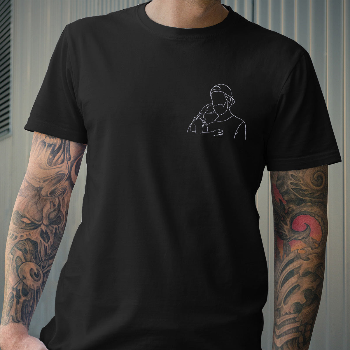 Custom Line Art - Personalized Step Dad Embroidered T-shirt