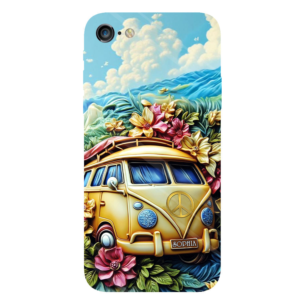 Floral Van Peace Sign - Personalized Hippie Full Print Phone Case