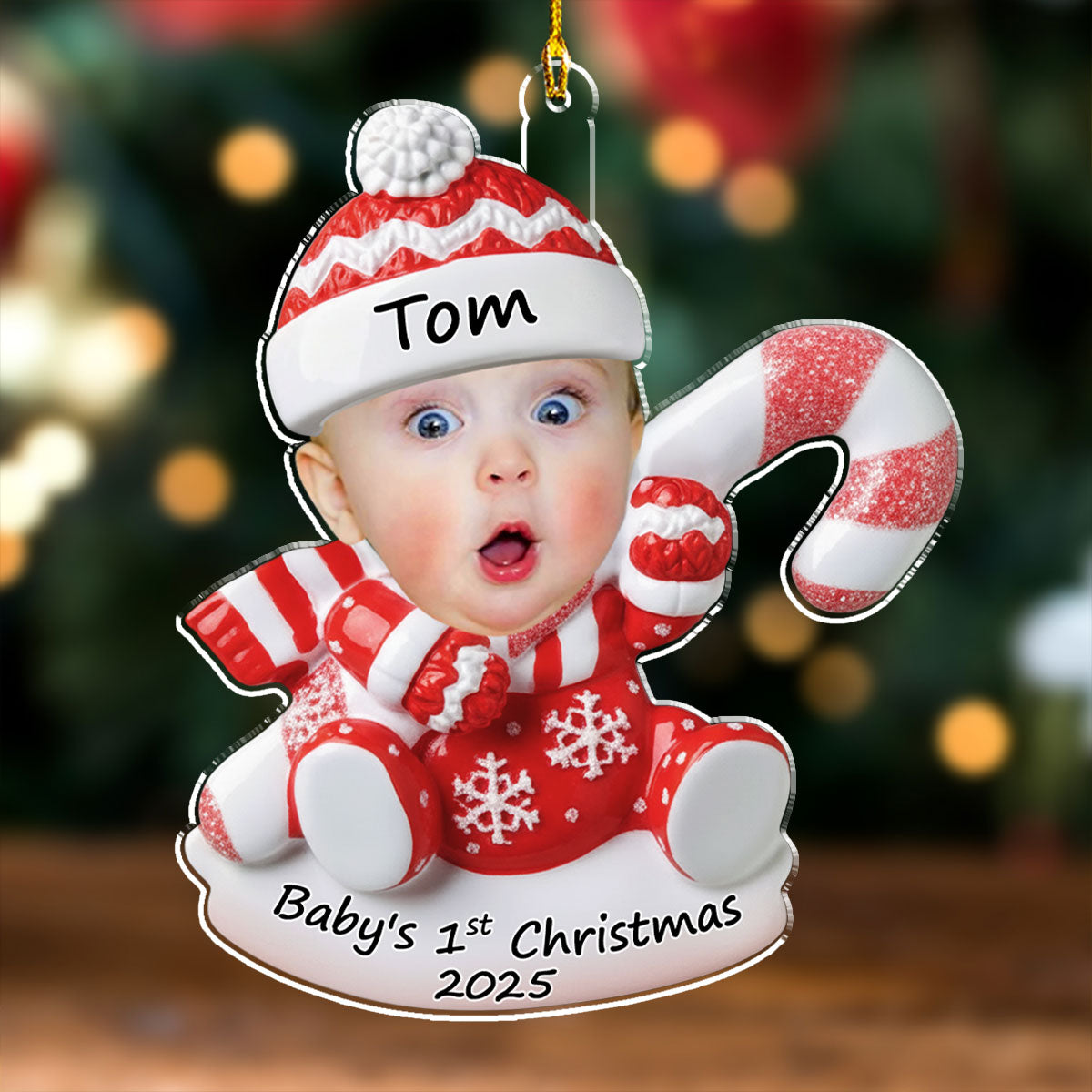 Custom Baby Christmas Acrylic Ornament with Cute Snowbaby Photo, Festive Tree Decoration for First Holiday Memories & Heartwarming Family Gift
