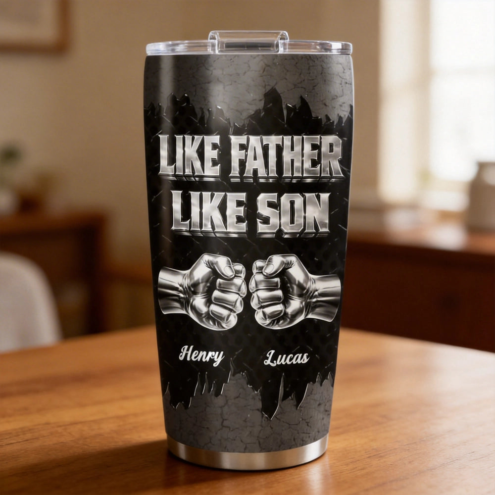 Like Father Like Son Insulated Travel Tumbler, Personalized Name Gift That Feels Like a Daily High-Five for Dad