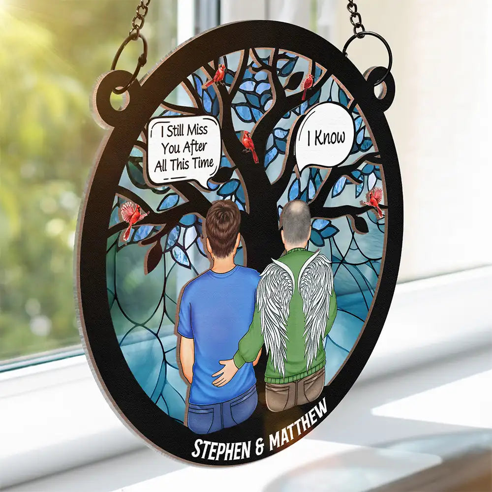 Custom Memorial Ornament – Wood and Acrylic Layered Keepsake Featuring Angel Wings and Cardinal Birds, Perfect for Remembering Loved Ones or as a Sentimental Gift