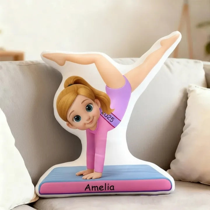 Personalized Shaped Pillow for Gymnast Girl – Cute Cartoon Design, Cozy Support & Unique Gift for Little Athletes