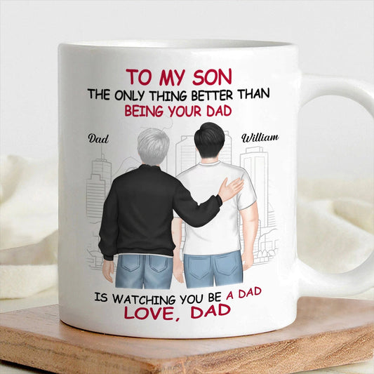 Ceramic Mug for Son from Dad, Warm Family Artwork, Keeps Hot Drinks, Creative Gift for New Dads, Birthdays or Father's Day