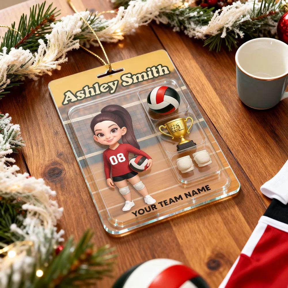 Acrylic Ornament - Custom Volleyball Player on Court, Festive Keepsake, Easy to Hang, Unique Gift for Players & Coaches