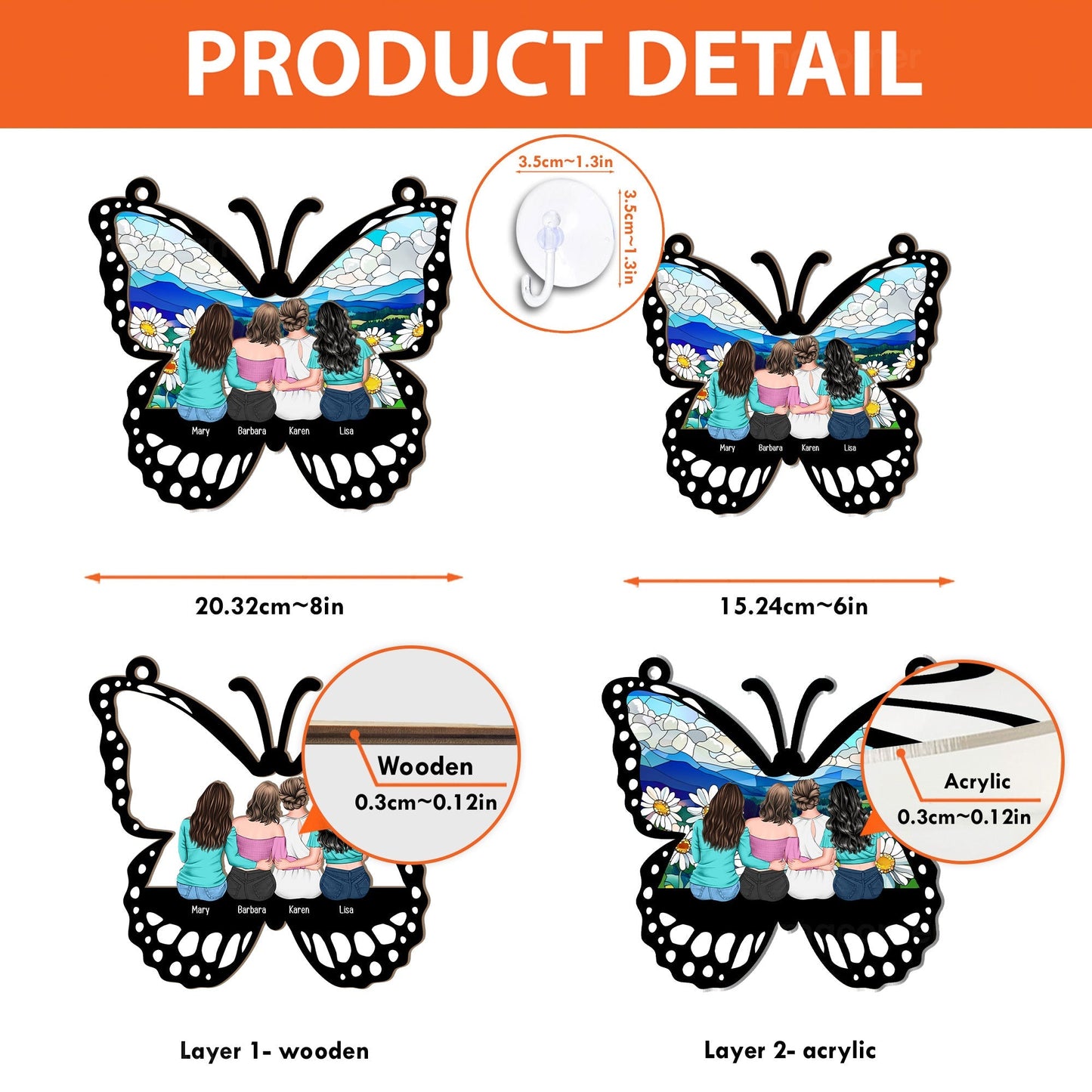 Personalized Butterfly Ornament for Mother’s Day – Custom Wood and Acrylic Layered Design with Family Names – Heartfelt Gift for Mom from Daughter